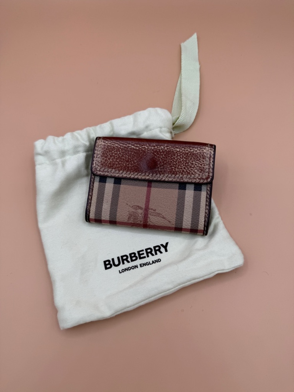 Vintage Burberry Haymarket Check Coated Canvas and Leather Trim Compact Wallet